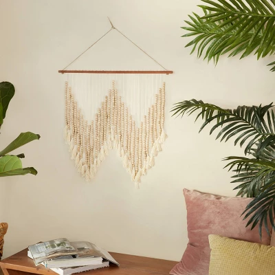 Wood Macrame Beaded Wall Decor With Fringe Tassels - Olivia & May 8 Wood Macrame Beaded Wall Decor With Fringe Tassels - Olivia & May - Image 6