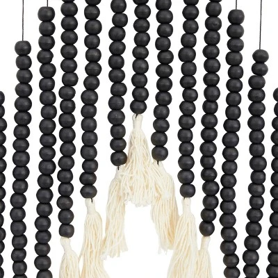 Wood Macrame Beaded Wall Decor With Fringe Tassels - Olivia & May 4 Wood Macrame Beaded Wall Decor With Fringe Tassels - Olivia & May - Image 2