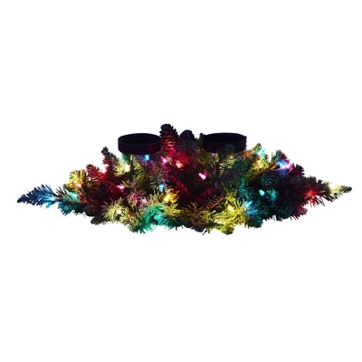 Nearly Natural 24-in Flocked Artificial Christmas Double Candelabrum With 35 Multicolored Lights And Pine Cones 4 Nearly Natural 24-in Flocked Artificial Christmas Double Candelabrum With 35 Multicolored Lights And Pine Cones - Image 2