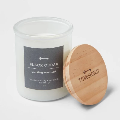 9oz Milky White Glass Woodwick Candle With Wood Lid And Stamped Logo Black Cedar - Threshold™ 4 9oz Milky White Glass Woodwick Candle With Wood Lid And Stamped Logo Black Cedar - Threshold™ - Image 2