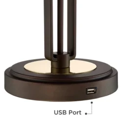 Franklin Iron Works Javier Industrial Table Lamp 24 1/2" High Bronze With USB Charging Port White Drum Shade For Bedroom Living Room Bedside Home Desk 13 Franklin Iron Works Javier Industrial Table Lamp 24 1/2" High Bronze With USB Charging Port White Drum Shade For Bedroom Living Room Bedside Home Desk -Home Decoration GUEST 0670da15 56bd 4daa 99c3 f09f660ec246