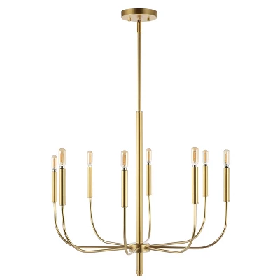 27.25" 8-Light Amoros Modern Mid-Century Iron LED Chandelier Gold Painting - JONATHAN Y 7 27.25" 8-Light Amoros Modern Mid-Century Iron LED Chandelier Gold Painting - JONATHAN Y - Image 5