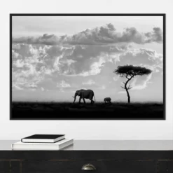33" X 22" Elephant Silhouettes At Maasai Mara By 1x Framed Canvas Wall Art Black - Amanti Art -Home Decoration GUEST 070d0350 7572 4c8a bd6e d25325b3d726