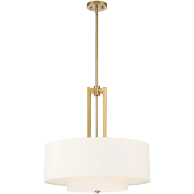 Possini Euro Design Sundry Warm Brass Pendant Chandelier 24" Wide Modern Double Drum Shades 4-Light Fixture For Dining Room House Foyer Kitchen Island 9 Possini Euro Design Sundry Warm Brass Pendant Chandelier 24" Wide Modern Double Drum Shades 4-Light Fixture For Dining Room House Foyer Kitchen Island - Image 7