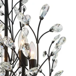 Regency Hill Aurine Matte Black Pendant Chandelier 18" Wide Modern Clear Crystal Glass Leaf 5-Light Fixture For Dining Room Foyer House Kitchen Island -Home Decoration GUEST 089639f4 6f79 4490 8ebb 0578d78cca9d
