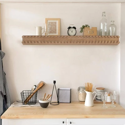 Large Beaded Wood Floating Decorative Wall Shelf Natural - American Art Decor 3 Large Beaded Wood Floating Decorative Wall Shelf Natural - American Art Decor