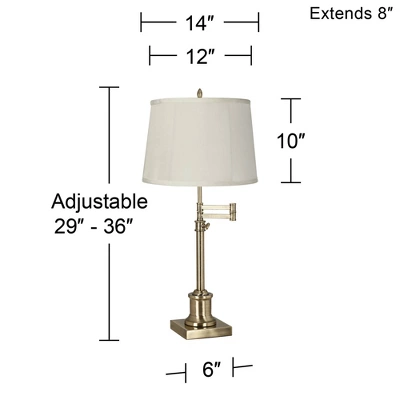360 Lighting Swing Arm Desk Table Lamp 36" Tall Antique Brass Beige Fabric Drum Shade For Living Room Bedroom Bedside Office Family 4 360 Lighting Swing Arm Desk Table Lamp 36" Tall Antique Brass Beige Fabric Drum Shade For Living Room Bedroom Bedside Office Family - Image 2