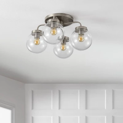 18" 4-Light Piper Farmhouse Rustic Iron/Glass LED Semi Flush Mount Nickel/Clear - JONATHAN Y 10 18" 4-Light Piper Farmhouse Rustic Iron/Glass LED Semi Flush Mount Nickel/Clear - JONATHAN Y - Image 8