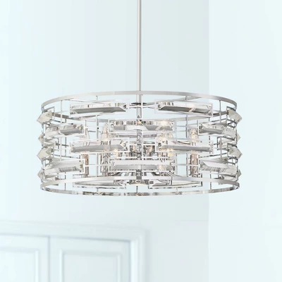 Possini Euro Design Smart Polished Nickel Chandelier 20" Wide Modern Drum Clear Crystal 6-Light Fixture For Dining Room House Foyer Kitchen Island 3 Possini Euro Design Smart Polished Nickel Chandelier 20" Wide Modern Drum Clear Crystal 6-Light Fixture For Dining Room House Foyer Kitchen Island