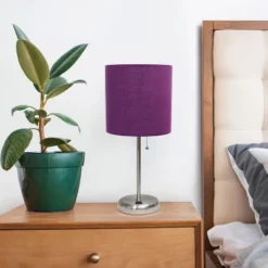 19.5" Bedside USB Port Feature Metal Table Desk Lamp Brushed Steel With Purple Fabric Shade - Creekwood Home -Home Decoration GUEST 0b8e1185 f95d 4ddb 967d c66bb4be1b06