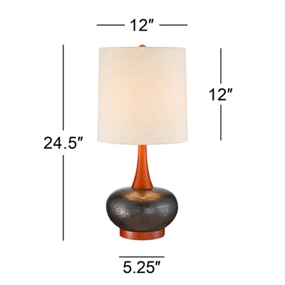 360 Lighting Andi Modern Mid Century Table Lamps 24 1/2" High Set Of 2 Hammered Brown Ceramic Red Oak Off White Shade For Bedroom Living Room Desk 7 360 Lighting Andi Modern Mid Century Table Lamps 24 1/2" High Set Of 2 Hammered Brown Ceramic Red Oak Off White Shade For Bedroom Living Room Desk - Image 5