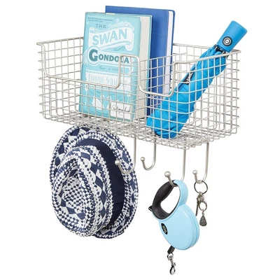 MDesign Metal Storage Organizer Basket With 6 Hooks - Wall Mount 8 MDesign Metal Storage Organizer Basket With 6 Hooks - Wall Mount - Image 6