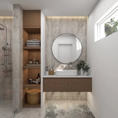 Contemporary Wood Round Wall Mirror - Olivia & May 16 Contemporary Wood Round Wall Mirror - Olivia & May - Image 14