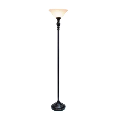 1-Light Classic Torchiere Floor Lamp With Marbleized Glass Shade Restoration Bronze - Lalia Home 3 1-Light Classic Torchiere Floor Lamp With Marbleized Glass Shade Restoration Bronze - Lalia Home