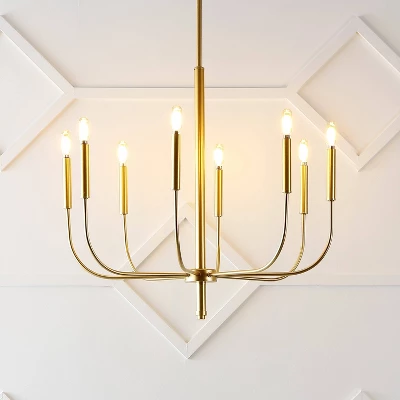 27.25" 8-Light Amoros Modern Mid-Century Iron LED Chandelier Gold Painting - JONATHAN Y 3 27.25" 8-Light Amoros Modern Mid-Century Iron LED Chandelier Gold Painting - JONATHAN Y