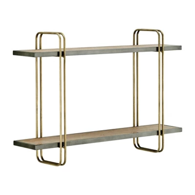 32.3" X 22" 2 Tier Metal And Wood Hanging Bracket Wall Mounted Shelf Gold - Danya B. 10 32.3" X 22" 2 Tier Metal And Wood Hanging Bracket Wall Mounted Shelf Gold - Danya B. - Image 8