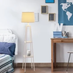 58" Etagere Floor Lamp With Shelves With Linen Shade White - Cresswell Lighting -Home Decoration GUEST 14fed7c3 045c 4f17 ba6b d773ed6737fc