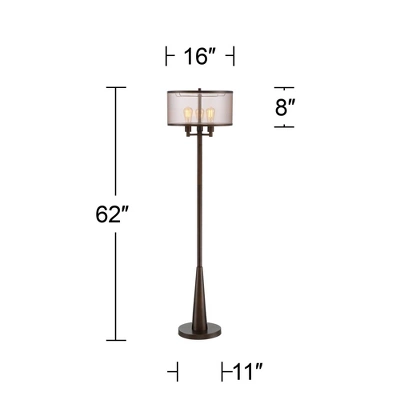 Franklin Iron Works Durango Rustic Farmhouse Floor Lamp 62" Tall Oiled Bronze Metal 3 Light LED Brown Sheer Drum Shade For Living Room Bedroom Office 7 Franklin Iron Works Durango Rustic Farmhouse Floor Lamp 62" Tall Oiled Bronze Metal 3 Light LED Brown Sheer Drum Shade For Living Room Bedroom Office - Image 5