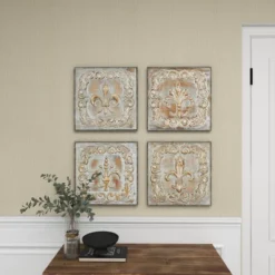 Metal Fleur De Lis Embossed Wall Decor Set Of 4 Brass - Olivia & May -Home Decoration GUEST 1878d318 83b5 44bc af4e 445733038e80