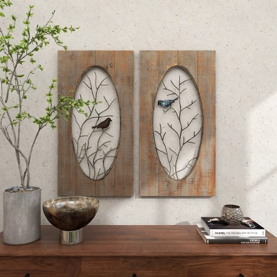Set Of 2 Wood Bird Wall Decors With Tree Branches Brown - Olivia & May 15 Set Of 2 Wood Bird Wall Decors With Tree Branches Brown - Olivia & May - Image 13