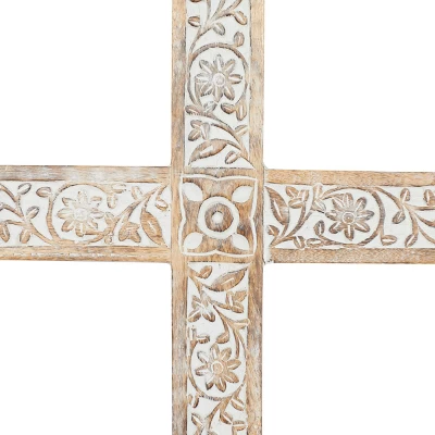 Mango Wood Biblical Carved Cross Wall Decor Brown - Olivia & May 3 Mango Wood Biblical Carved Cross Wall Decor Brown - Olivia & May