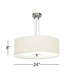 Possini Euro Design Brushed Nickel Pendant Chandelier 24" Wide Modern White Canvas Drum Shade 4-Light Fixture For Dining Room House Kitchen Island -Home Decoration GUEST 1ee6a86d 9e02 4882 84e5 31d77a6043b0
