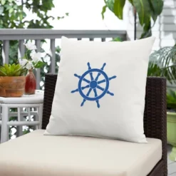 Sunbrella Indoor/Outdoor Ship Wheel Embroidered Throw Pillow White/Blue - Sorra Home -Home Decoration GUEST 208f66bb 316b 45bb b4e3 9054c099b66e