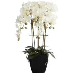 Dahlia Studios Potted Faux Artificial Flowers Realistic White Orchid In Black Pot With Riser For Home Decoration 25 1/2" High 8 Dahlia Studios Potted Faux Artificial Flowers Realistic White Orchid In Black Pot With Riser For Home Decoration 25 1/2" High -Home Decoration GUEST 2218023a 84b6 4b4f a9c0 a10e157a7062