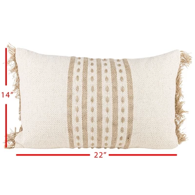 Tan Middle Striped 14X22 Hand Woven Filled Pillow - Foreside Home & Garden 6 Tan Middle Striped 14X22 Hand Woven Filled Pillow - Foreside Home & Garden - Image 4