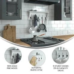 Flash Furniture Daly Wall Mounted 24 Inch Solid Pine Wood Storage Rack With Upper Shelf And 5 Hooks For Entryway, Kitchen, Bathroom, Solid White 16 Flash Furniture Daly Wall Mounted 24 Inch Solid Pine Wood Storage Rack With Upper Shelf And 5 Hooks For Entryway, Kitchen, Bathroom, Solid White -Home Decoration GUEST 23c92352 22c4 4e46 9fe6 4423e7da8d73