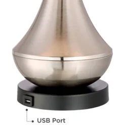 360 Lighting Simon Modern Table Lamps 25 1/2" High Set Of 2 Brushed Nickel With USB Charging Port White Fabric Drum Shade For Bedroom Living Room Desk -Home Decoration GUEST 24adc801 a4c7 4967 a0eb da46831554a1