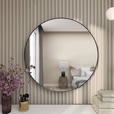 Contemporary Wood Round Wall Mirror - Olivia & May 10 Contemporary Wood Round Wall Mirror - Olivia & May - Image 8
