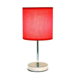 11.81" Traditional Petite Metal Stick Bedside Table Desk Lamp In Chrome With Fabric Shade Red - Creekwood Home -Home Decoration GUEST 274b40f2 6a1d 4668 ba06 400a9b755e2d