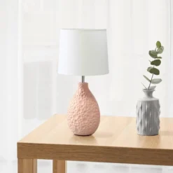 14.17" Traditional Ceramic Texture Thumbprint Tear Drop Table Desk Lamp With Tapered White Shade Pink - Creekwood Home -Home Decoration GUEST 2a2a31b2 c3b2 4cbe 9913 0a065ea0dc90
