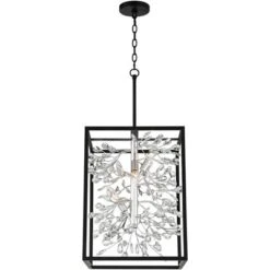 Possini Euro Design Black Silver Pendant Chandelier 15 1/4" Wide Modern Clear Crystal Flower Vine 4-Light Fixture For Dining Room House -Home Decoration GUEST 2c0ac3d2 f550 4e05 a701 cecb42c1b5ec