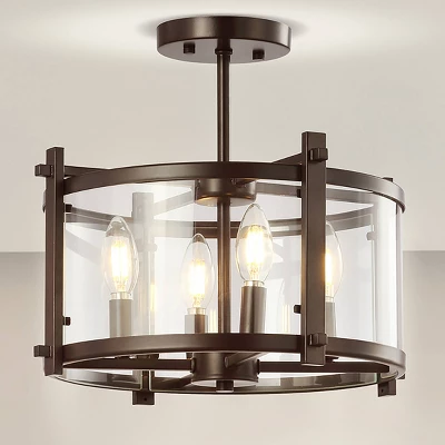 15" Iron And Glass Hampdon Modern Drum LED Flush Mount Black - Jonathan Y 7 15" Iron And Glass Hampdon Modern Drum LED Flush Mount Black - Jonathan Y - Image 5