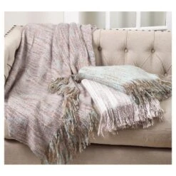 50"x60" Fringe Hem Faux Throw Blanket Aqua - Saro Lifestyle