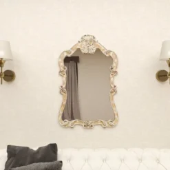 Wood Carved Acanthus Wall Mirror With Arched Top And Distressing Cream - Olivia & May 25 Wood Carved Acanthus Wall Mirror With Arched Top And Distressing Cream - Olivia & May -Home Decoration GUEST 3105526d bad0 479d 8d77 e022866b03ec