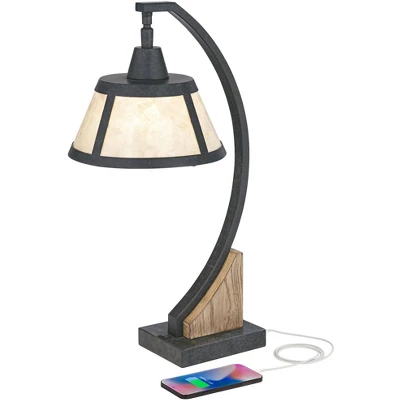 Franklin Iron Works Oak Rustic Farmhouse Desk Table Lamp 22" High Gray With USB And AC Power Outlet In Base Wash Mica Shade For Bedroom Living Room 4 Franklin Iron Works Oak Rustic Farmhouse Desk Table Lamp 22" High Gray With USB And AC Power Outlet In Base Wash Mica Shade For Bedroom Living Room - Image 2