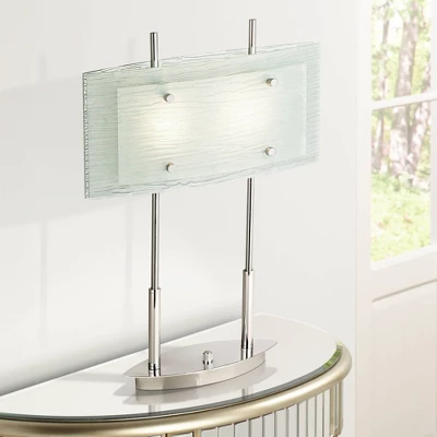 Possini Euro Design Charles Street Modern Desk Lamp 23" High Chrome Satin Nickel Frosted Slump Glass Shade For Bedroom Living Room Bedside Nightstand 3 Possini Euro Design Charles Street Modern Desk Lamp 23" High Chrome Satin Nickel Frosted Slump Glass Shade For Bedroom Living Room Bedside Nightstand