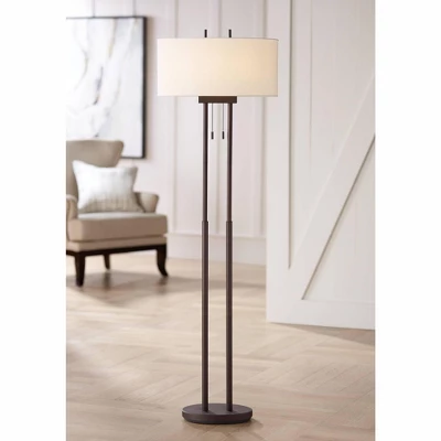 Franklin Iron Works Roscoe Modern Floor Lamp Standing 62" Tall Oil Rubbed Bronze Twin Pole White Drum Shade For Living Room Bedroom Office House Home 3 Franklin Iron Works Roscoe Modern Floor Lamp Standing 62" Tall Oil Rubbed Bronze Twin Pole White Drum Shade For Living Room Bedroom Office House Home