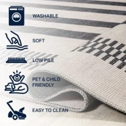 Vichy Geometric Striped Machine-Washable Indoor Area Rug - JONATHAN Y -Home Decoration GUEST 345806d2 7738 40d8 9c91 736a57f0e6a3