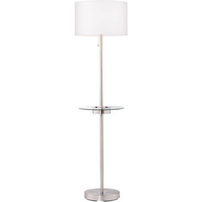 360 Lighting Caper Modern Floor Lamp With Tray Table 60 1/2" Tall Brushed Nickel USB And AC Power Outlet Off White Fabric Drum Shade For Living Room 9 360 Lighting Caper Modern Floor Lamp With Tray Table 60 1/2" Tall Brushed Nickel USB And AC Power Outlet Off White Fabric Drum Shade For Living Room - Image 7