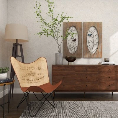 Set Of 2 Wood Bird Wall Decors With Tree Branches Brown - Olivia & May 7 Set Of 2 Wood Bird Wall Decors With Tree Branches Brown - Olivia & May - Image 5