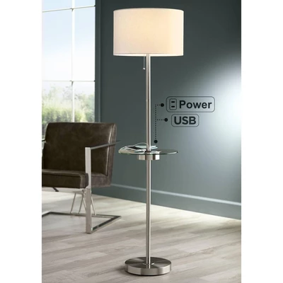 360 Lighting Caper Modern Floor Lamp With Tray Table 60 1/2" Tall Brushed Nickel USB And AC Power Outlet Off White Fabric Drum Shade For Living Room 3 360 Lighting Caper Modern Floor Lamp With Tray Table 60 1/2" Tall Brushed Nickel USB And AC Power Outlet Off White Fabric Drum Shade For Living Room