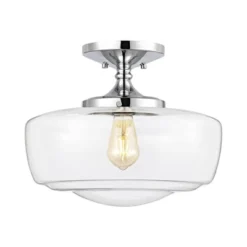 14" Marfa Glass/Iron Farmhouse Modern LED Flush Mount - JONATHAN Y -Home Decoration GUEST 38969af3 e405 4d88 8078 8b1db1566c53
