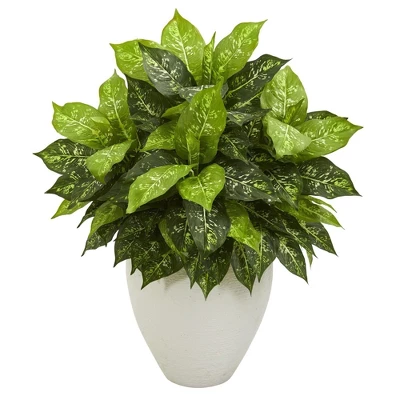 Nearly Natural 28-in Dieffenbachia Artificial Plant In White Planter 3 Nearly Natural 28-in Dieffenbachia Artificial Plant In White Planter