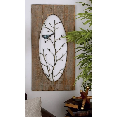 Set Of 2 Wood Bird Wall Decors With Tree Branches Brown - Olivia & May 3 Set Of 2 Wood Bird Wall Decors With Tree Branches Brown - Olivia & May