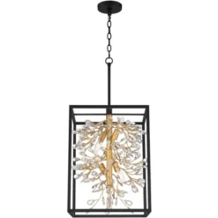 Possini Euro Design Carrine Black Gold Pendant Chandelier 15 1/4" Wide Modern Clear Crystal 4-Light Fixture For Dining Room House Foyer Kitchen Island -Home Decoration GUEST 3d7ccd46 1e49 4ab2 9281 fad285d969f5