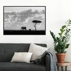 33" X 22" Elephant Silhouettes At Maasai Mara By 1x Framed Canvas Wall Art Black - Amanti Art -Home Decoration GUEST 3d83a723 bc9c 4e8c 9677 a1a117e1f319